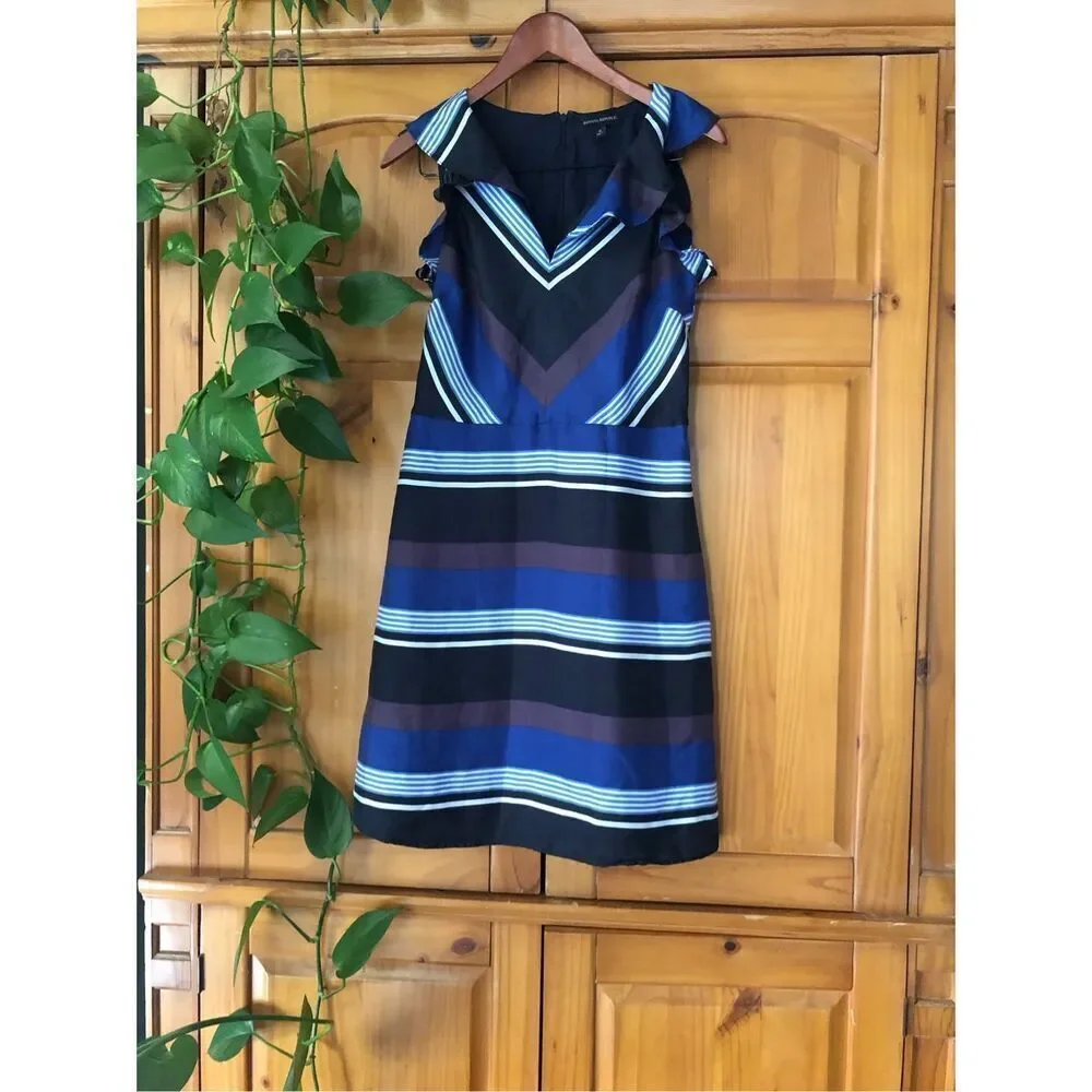 BANANA REPUBLIC  Striped Ruffle Lined 100% Silk A-Line Dress Size 6